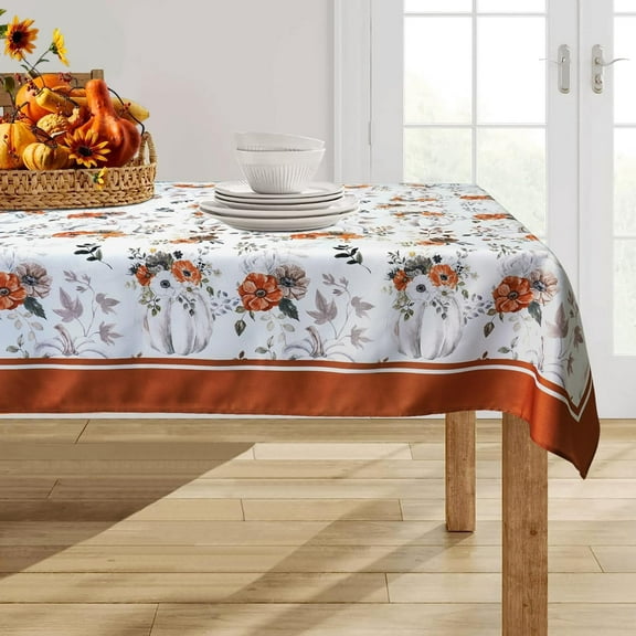 Fall Tablecloth, Fall Table Cloths Rectangle 60x102 Inch Autumn Pumpkin Floral Thanksgiving Harvest Table Cover for Party Picnic Dinner Decor