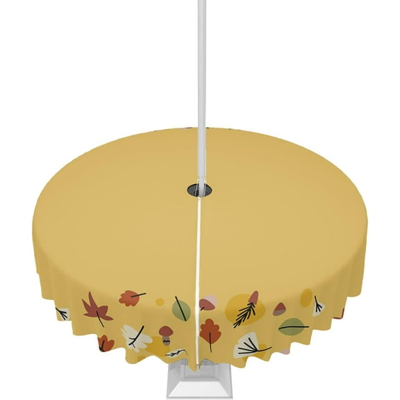 Fall Tablecloth Maple Leaf Round Outdoor Tablecloths 60 Inch, Waterproof Patio Table Cloths with Umbrella Hole and Zipper, Pine Cones Table Cover for Outdoor Tables Picnic Dining Holiday Thanksigving