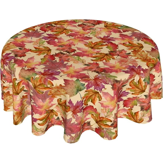 Fall Tablecloth Maple Leaf Round Tablecloth 60 Inch Autumn Harvest Leaves Decorative Table Cloth Thanksgiving Farmhouse Rustic Polyester Table Cover for Holiday Kitchen Dining Party Indoor Outdoor