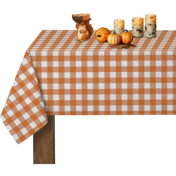 Fall Tablecloth Orange White Tablecloth Autumn Buffalo Plaids Rectangle Tablecloth 60 Inch X 84 Inch Table Cloths Cover Mat Spill Proof Table Covers for Kitchen Party Dinner Tabletop Decoration