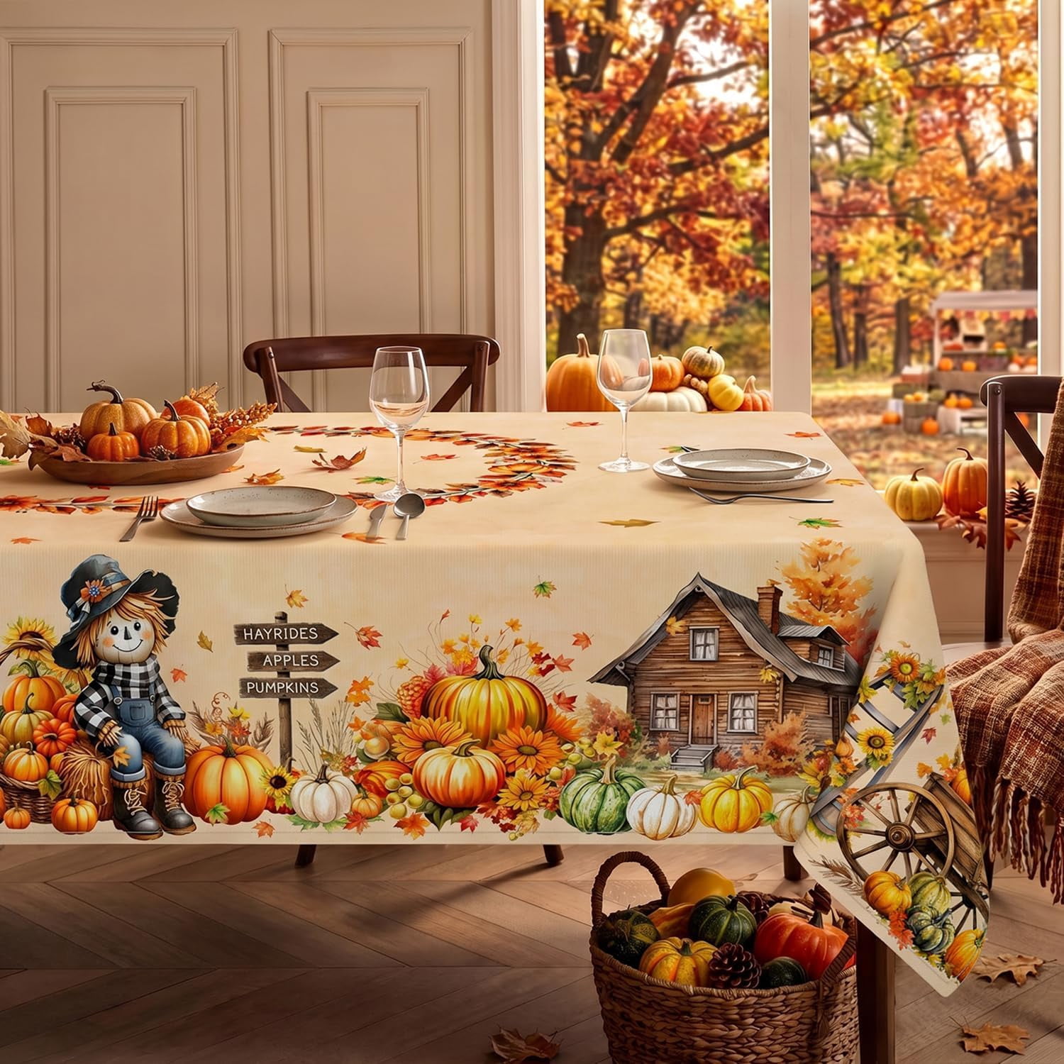 Fall Tablecloth Rectangle 60 x 84 Inch, Waterproof Machine Washable ...