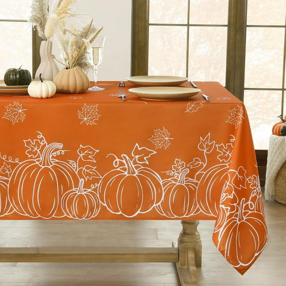 Fall Tablecloth Rectangle 60x102 Inch, Thanksgiving Autumn Harvest Orange Pumpkin Maple Leaf Decoration Table Cloths, Stain Resistant Farmhouse Table Cover for Holiday Dinner/Party