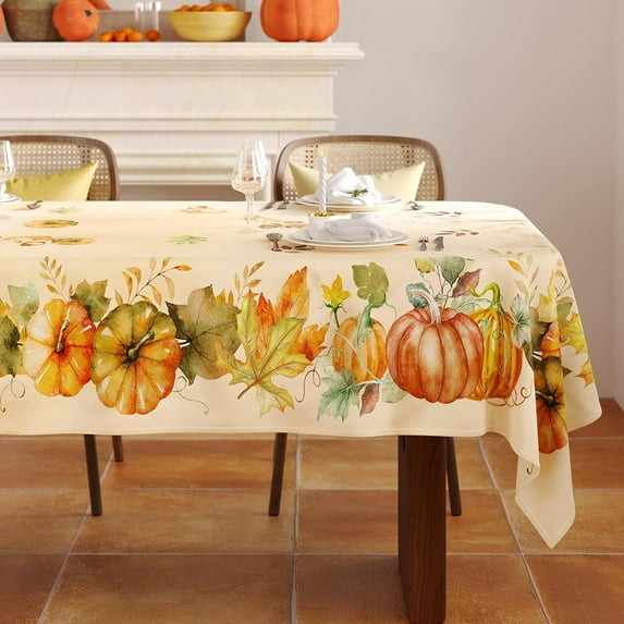 Fall Tablecloth Rectangle 60x84 Inch, Autumn Thanksgiving Harvest Orange Pumpkin Table Cloth Washable Spillproof Table Cover for Halloween Party, Picnic & Dinner Decor