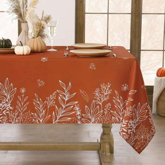 Fall Tablecloth Rectangle 60x84 Inch, Thanksgiving Autumn Harvest Orange Rust Wild Flowers Decoration Table Cloths, Stain Resistant Farmhouse Table Cover for Holiday Dinner/Party
