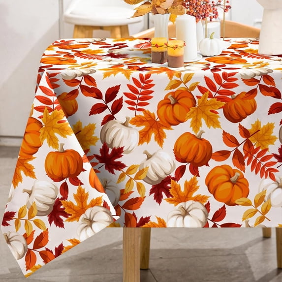 Fall Tablecloth Rectangle Autumn Leaves Pumpkin Tablecloth Farmhouse Washable Harvest Table Cover for Thanksgiving Picnic Home Kitchen Dining Table Decor, 60x102 Inch