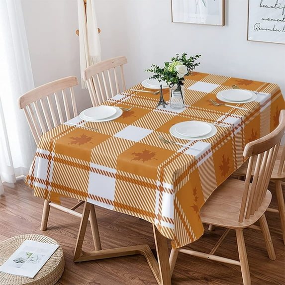 Fall Tablecloth Rectangle/Oval Thanksgiving Maple Leaf Orange Buffalo Plaid Table Cloth Outdoor Waterproof Fall Tablecloths for Party Picnic Indoor Table Cover for Dining/Kitchen 60x102inch