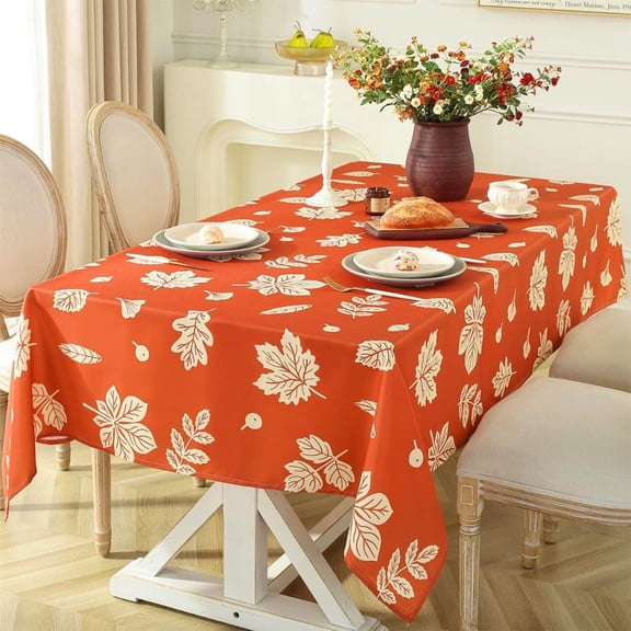 Fall Tablecloth for Rectangle Tables, Rusty Leaves Print Table Cloth, Easy Care Anti-Wrinkle Table Cover for Thanksgiving Holiday Farmhouse Indoor Outdoor Use 60\u201d x 102\u201d Rust