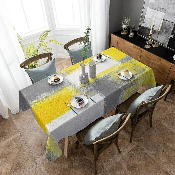 Fall Tablecloth for Rectangle Tables Yellow and Grey Abstract Paint Art Graffiti Waterproof Polyester Table Cloth for Kitchen Dinning Table Washable Table Cover for Parties/Wedding/Picnic 52x70in