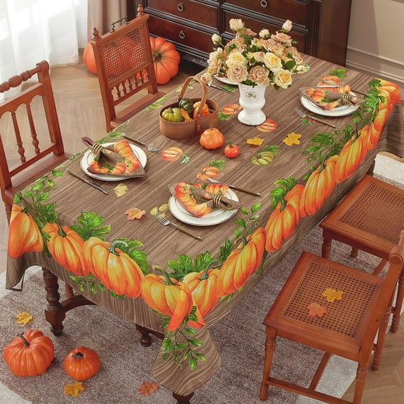 Fall Tablecloth Rectangle, Turkey Pumpkin Print Waterproof Wrinkle-Resistant Table Cloth for Autumn Thanksgiving Harvest Dining Kitchen Decor