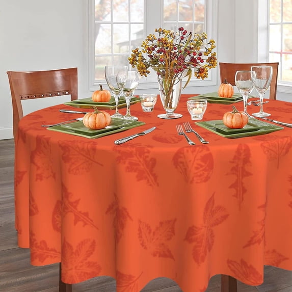 Fall Tablecloth Round 60 Inch Autumn Maple Leaf Thanksgiving Orange Table Cover Waterproof Wipeable Table Cloth for Kitchen/Home Decoration