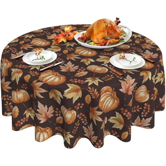 Fall Tablecloth Round 60 Inch Autumn Pumpkin Maple Leaves Table Cloth for Thanksgiving Party Holiday Home Dining Table Decor
