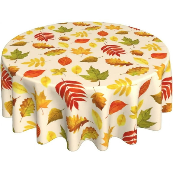 Fall Tablecloth Round 60 Inch Autumn Thanksgiving Round Tablecloth Polyester Washable Fall Maple Leaves Table Cover Table Cloth for Kitchen Dining Room Picnic Patio Wedding Party