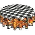 thumbnail image 1 of Fall Tablecloth Round 60 Inch Black White Buffalo Plaid Table Cloth,Stain Resistance Polyester Thanksgiving Day Pumpkin Harvest Table Covers for Kitchen Dining,Small Tablecloth for Party Picnic, 1 of 6