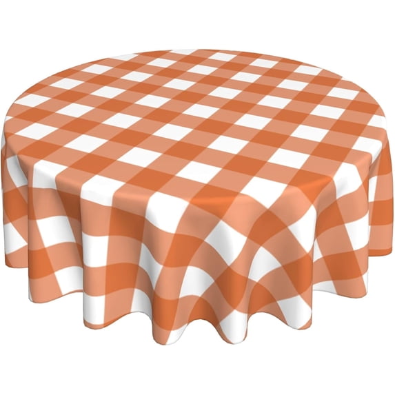 Fall Tablecloth Round 60 Inch Burnt Orange Buffalo Plaid Table Cloth,Stain Resistance Polyester Thanksgiving Day Harvest Table Covers for Kitchen Dining,Small Tablecloth for Party Picnic