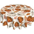 thumbnail image 1 of Fall Tablecloth Round 60 Inch Burnt Orange White Pumpkins Leave Table Cloth,Stain Resistance Polyester Thanksgiving Day Harvest Table Covers for Kitchen Dining,Small Tablecloth for Party Picnic, 1 of 6