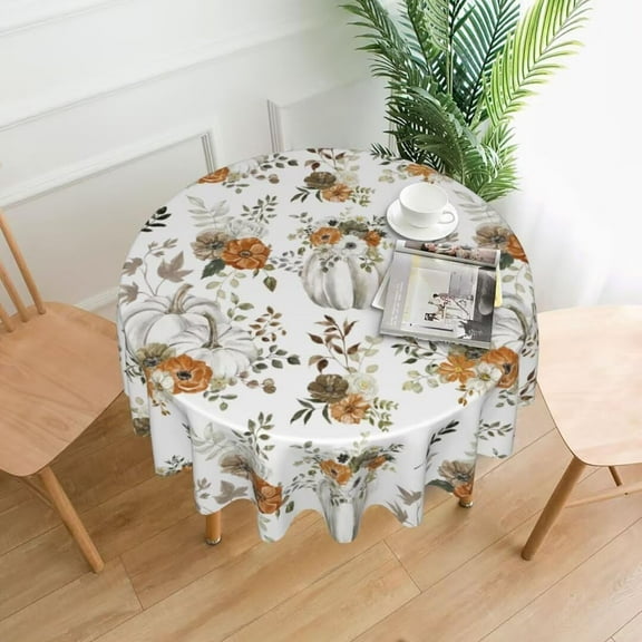 Fall Tablecloth Round 60 Inch, Pumpkin Maple Leaves Tablecloths Tablecloths Outdoor Polyester Thanksgiving Autumn Table Cover for Holiday Party Picnic Dinner Decor