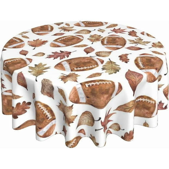 Fall Tablecloth Round 60 Inch Rugby Maple Leves Football Table Cloth Outdoor Polyester Fabric Farmhouse Harvest Thanksgiving Autumn Table Cover for Kitchen Party Picnic Decor