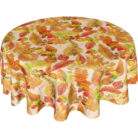 Fall Tablecloth Round 60 Inch Thanksgiving Autumn Harvest Table Cloth Washable Maple Leaf Farmhouse Table Cover for Kitchen Dinner Room Holiday Picnic Party Indoor Outdoor Decor