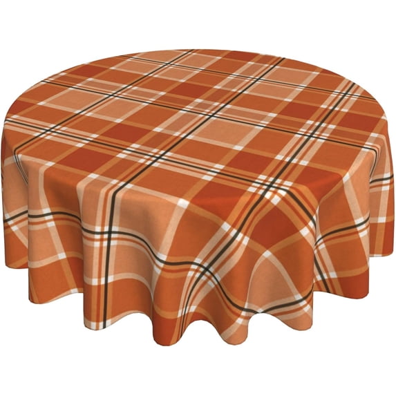 Fall Tablecloth Round 60 Inch Thanksgiving Buffalo Plaid Checkered Table Cloth Waterproof Autumn Circle Table Cover for Holiday Party Kitchen Dining Table Decoration