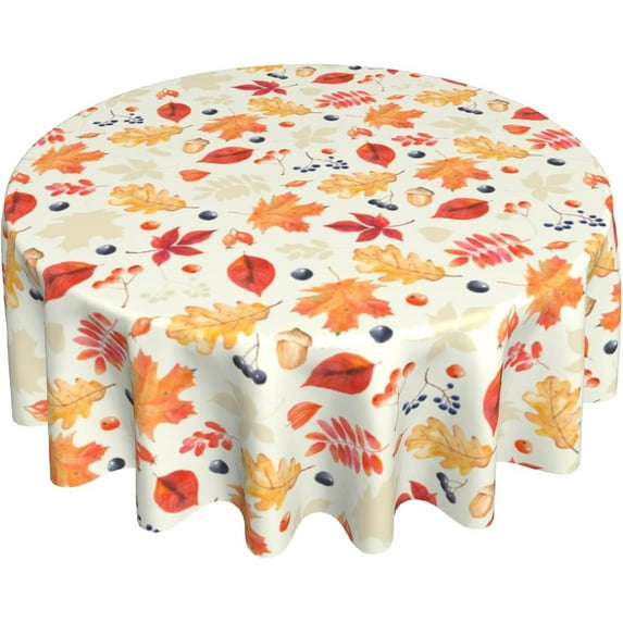 Fall Tablecloth Round 60 Inch Thanksgiving Tablecloth Circular Waterproof Maple Leaf Tablecloth Cloths Washable Polyester Tabletop Runner for Kitchen Party Picnic Dining Decor