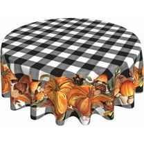 Fall Tablecloth Round 70 Inch Black White Buffalo Plaid Table Cloth,Stain Resistance Polyester Thanksgiving Day Pumpkin Harvest Table Covers for Kitchen Dining,Small Tablecloth for Party Picnic