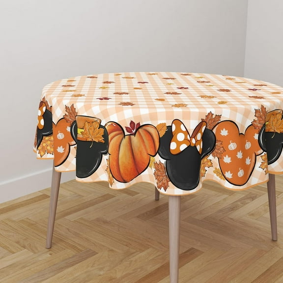 Fall Tablecloth Round Autumn Cartoon Mouse Table Cover Fall Thanksgiving Pumpkin Decor Waterproof Fall Decorations for Home Party, White, ZB-002