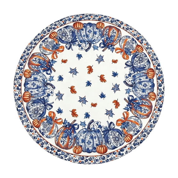 Fall Tablecloth, Round Pumpkins Maple Leaves Decorative Thanksgiving Table Cover for Kitchen Dining Picnic Tabletop Indoor Outdoor Party Decor E