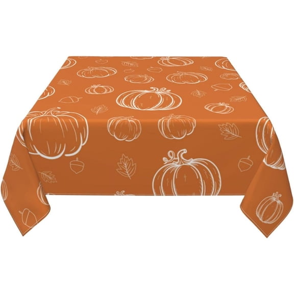 Fall Tablecloth Square 54x54 Inch White Pumpkins Burnt Orange Table Cloth,Stain Resistance Polyester Thanksgiving Day Harvest Table Covers for Kitchen Dining,Small Tablecloth for Party Picnic