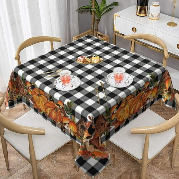 Fall Tablecloth Square 60x60 Inch Black White Buffalo Plaid Table Cloth,Stain Resistance Thanksgiving Day Pumpkin Harvest Table Covers for Kitchen Dining,Small Tablecloth for Party Picnic