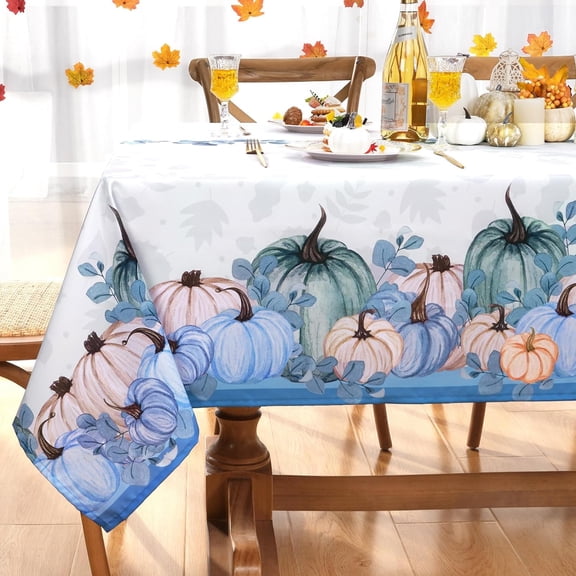 Fall Tablecloth Thanksgiving Table Cloth Rectangle Table Autumn Blue Pumpkin Ideal Gift 60×84in