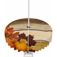 thumbnail image 1 of Fall Tablecloth with Umbrella Hole and Zipper Autumn Maple Leaves Round Outdoor Tablecloths 60 Inch Table Cloths Pumpkin Yellow Wood Grain Thanksgiving Patio Table Cloth Cover for Holiday Party Garden, 1 of 6