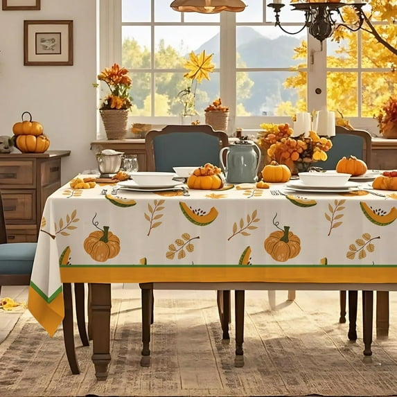 Fall Tablecloths for Rectangle Tables, Pumpkin Table Cloth with Fall Leaves, Spill Proof & Washable Table Cover for Thanksgiving, Harvest and Fall Decor (Rectangle, 60" x 120")