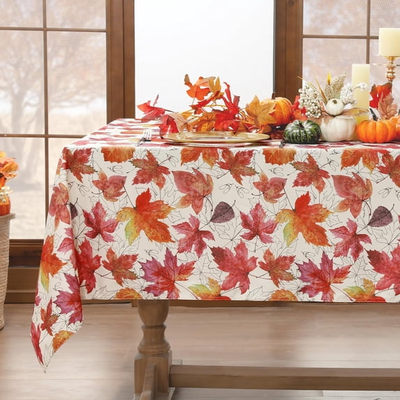 Fall Tablecloths Rectangle, Thanksgiving Table Cloths Autumn Harvest Maple Leaf Farmhouse Table Covers for Party Picnic Dinner Decor (60 x 84 Inch)