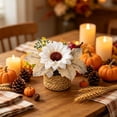 thumbnail image 1 of Fall Tabletop Decor, Artificial Flower Arrangement in Woven Basket with Pumpkin and Maple Leaf for Mantel Shelf and Thanksgiving Centerpiece Display, Preassembled Potted Floral Accent, 1 of 6