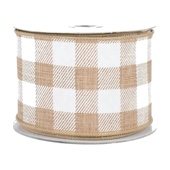 Fall Tan Plaid Wired Ribbon - 2 1/2" x 10 Yards, Thanksgiving, Christmas, Wreath, Rustic Farmhouse, Country Style, Wedding Decoration, Birthday, Anniversary