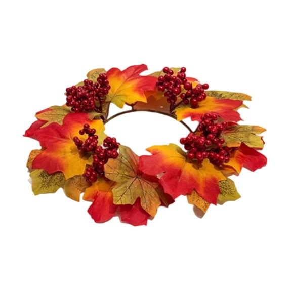 Fall Taper Candle Rings, Mini Thanksgiving Taper Candle Holder Wreaths Autumn Harvest Table Centerpieces Decor For Farmhouse 3In Red