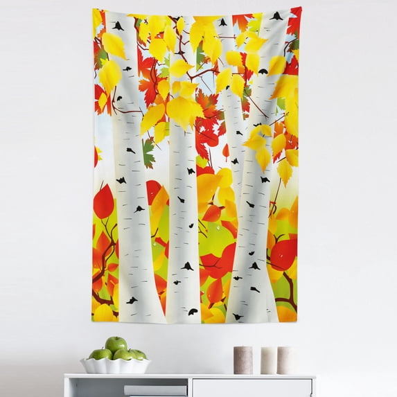 Fall Tapestry, Autumn Scene with Orange Fallen Leaves Dying Nature Cycle of Life Theme, Fabric Wall Hanging Decor for Bedroom Living Room Dorm, 5 Sizes, Mustard Orange Green, by Ambesonne