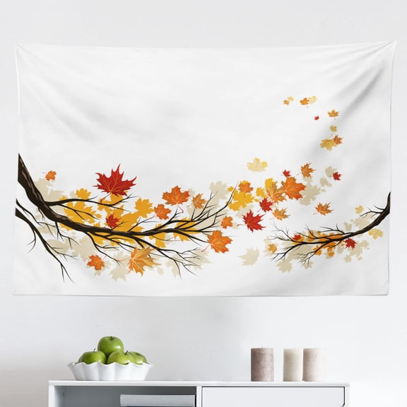 Fall Tapestry, Soft Image of Faded Shedding Fall Leaves from Tree Motion in Nature Concept Print, Fabric Wall Hanging Decor for Bedroom Living Room Dorm, 2 Sizes, Multicolor, by Ambesonne