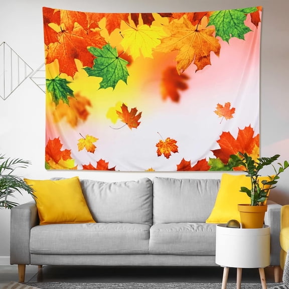 Fall Tapestry Wall Hanging Autumn Tapestry 51" x 59" Orange Tapestry Nature Maple Leaves Yellow Wall Tapestries for Bedroom Living Room Dorm Fall Wall Decor