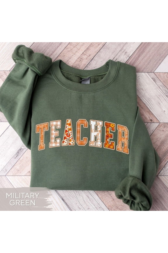 Fall Teacher Sweatshirt: Floral Toile Autumn Plaid Teacher Sweater Tshirt All Size S-5XL