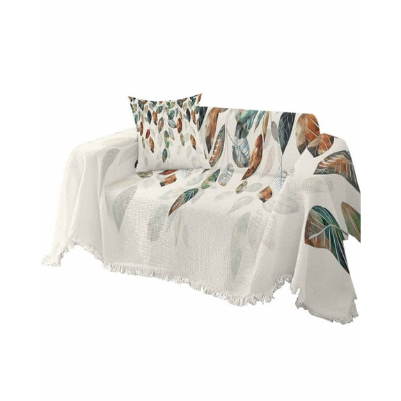 Fall Teal Green Leaves Sofa Couch Covers for Dog,Washable Sectional Couch Slipcovers for Loveseat with Tassels,Thanksgiving Autumn Eucalyptus Non Slip Sofa Throw Cover Blanket Large 71''x102''