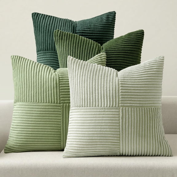 Fall Teal Orange Decorative Throw Pillow Covers 18x18 Inch Set of 4 Boho Corduroy Striped Cushion Cases Modern Farmhouse Patchwork Pillow Cases for Couch Sofa Bedroom Home Decor