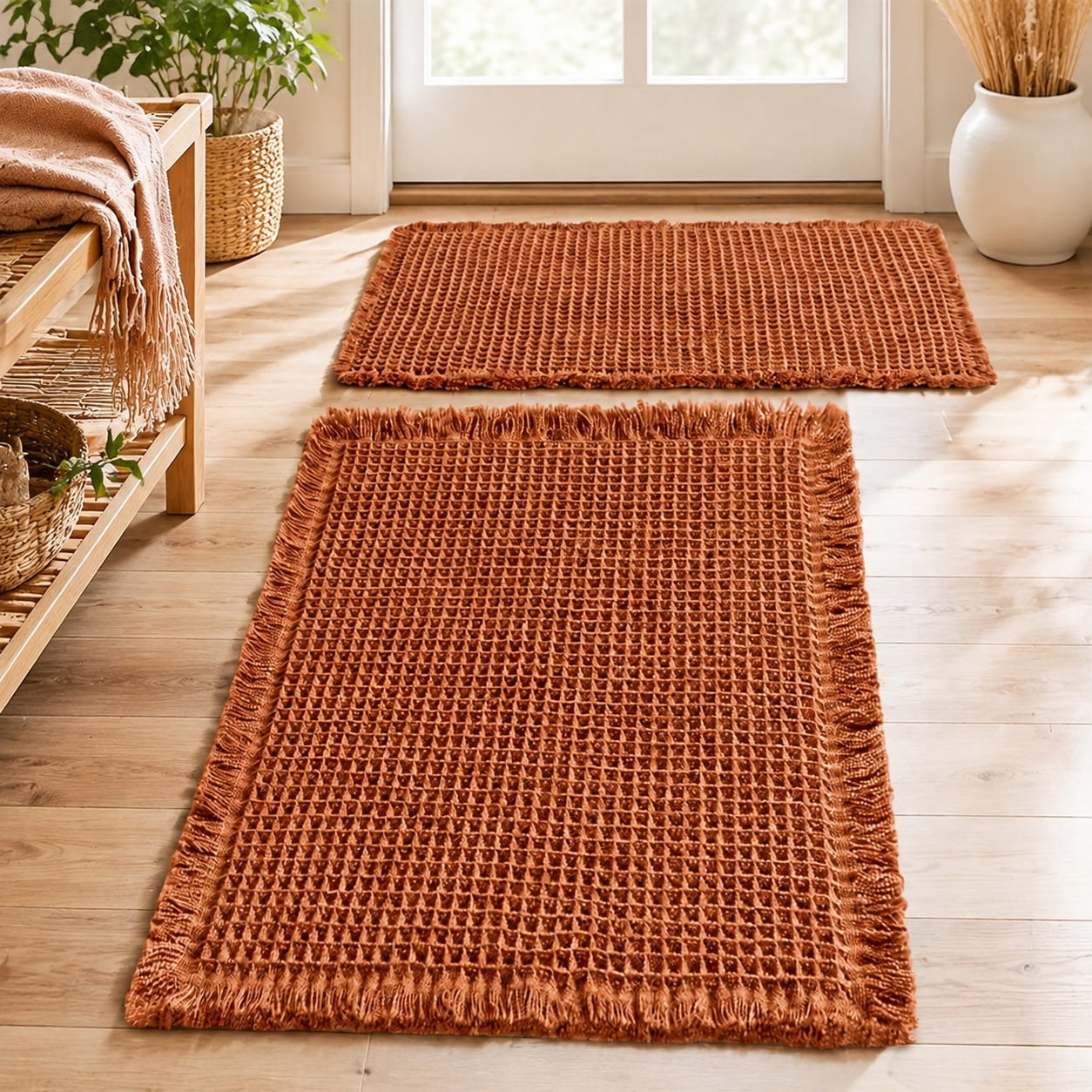 Fall Terracotta Set of 2 Waffle Bathroom Rugs Bath Mat 17x24 Inch, Non ...