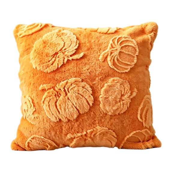 Fall Textured Pumpkin Pillow Cover 18x18 Inch, Plush Fluffy 3D Embossed Pumpkin Cushion Cover, 45cm Square Seasonal Decor Cover for Living Room Bedroom Thanksgiving & Halloween Decorations