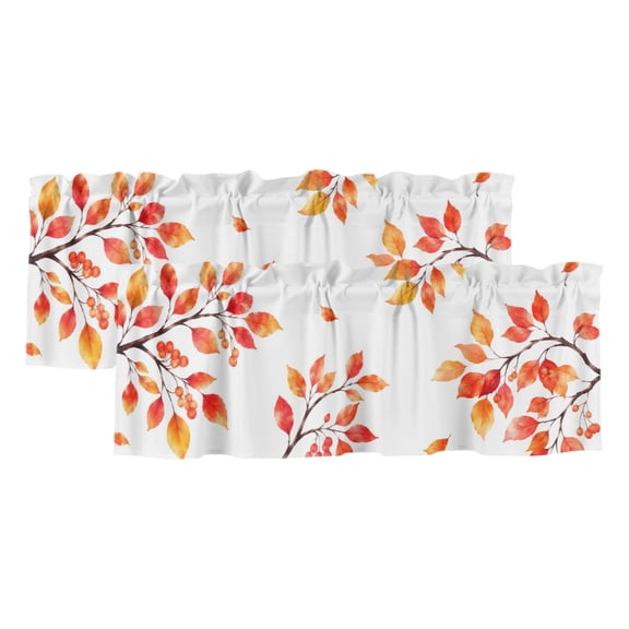 Fall Thanksgiving 2 Panels Kitchen Valance, Rustic Orange Rowan Leaf Berry Tree Branch Curtains Valances for Small Windows Rod Pocket Window Treatments for Living Room Bedroom 42" W x 12" L