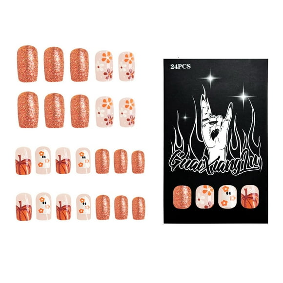 Fall Thanksgiving Artificial Nails 24pcs Full Covers on Nails Square Halloween Press On Nails For Festivities