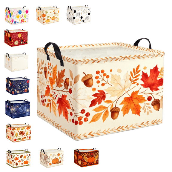 Fall Thanksgiving Baby Storage Basket Pumpkin Maple Leaf Collapsible Clothes Kids Laundry Hamper Large Boys Girls Gift Toy Box Bin for Nursery Room,Bird,13.7*9.8*9.8 in