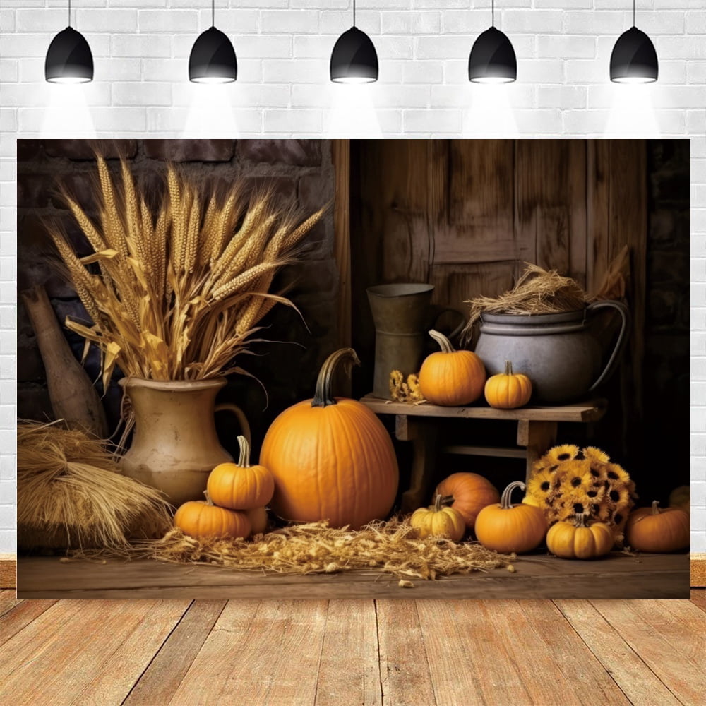 7x5ft Thanksgiving Backdrop - Fall Harvest Pumpkin Turkey Photo Booth Background Banner
