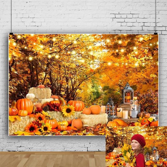 Fall Thanksgiving Backdrop Forest Scenery Autumn Pumpkin Maple Leaves Background Baby Shower Birthday Party Decorations Banner Photo Booth Props