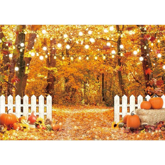 Fall Thanksgiving Backdrop Forest Scenery Autumn Pumpkin Maple Leaves Background Baby Shower Birthday Party Decorations Banner Photo Booth Props